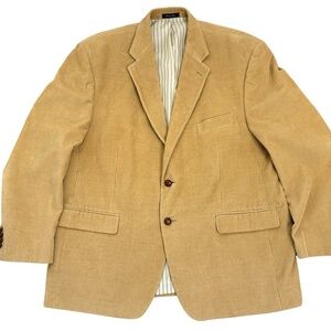 Chaps Blazer Size 48R Tan Corduroy Suit Jacket Sport Coat Leather Buttons